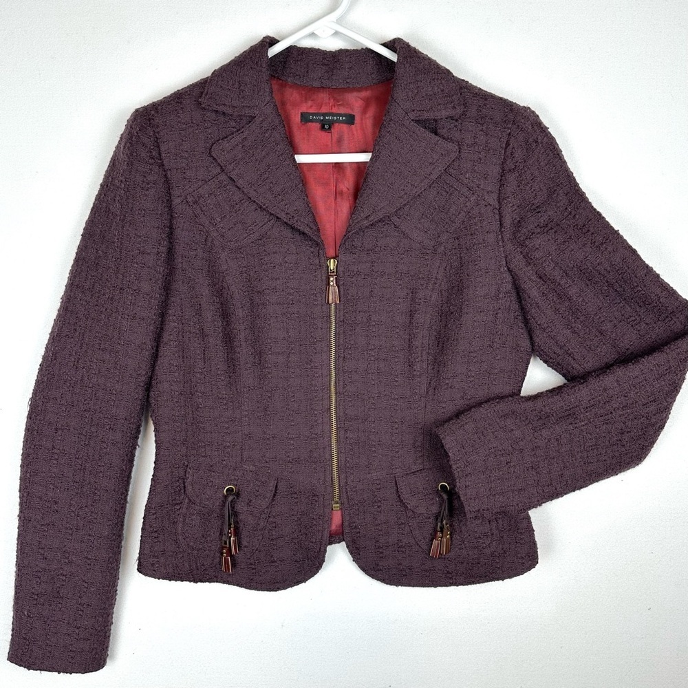 David Meister Boucle Zippered Blazer Jacket Textured Office Career